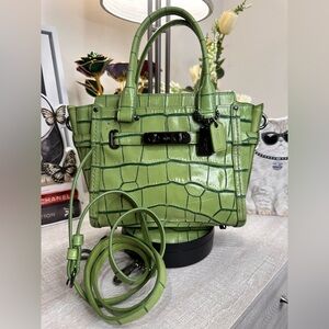 Coach Swagger Green Croc-Embossed Leather Mini Satchel EUC